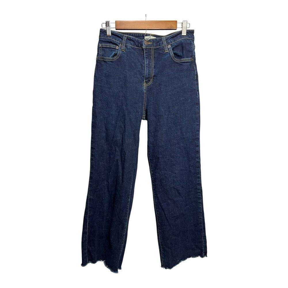 Oliver Logan Aberdeen Jeans Women 28 Denim Dark Wash Wide Leg Crop Raw Hem